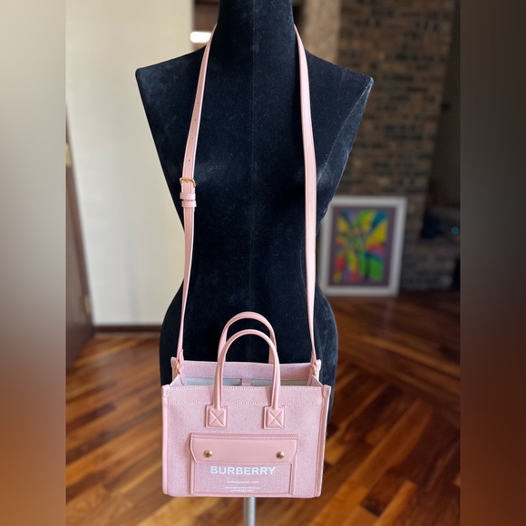 Burberry Mini Freya Horseferry Logo Canvas and Leather tote, NEW - Picture 17 of 17